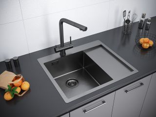 Мойка кухонная Paulmark Alster PM825951-GML левая воронёная сталь